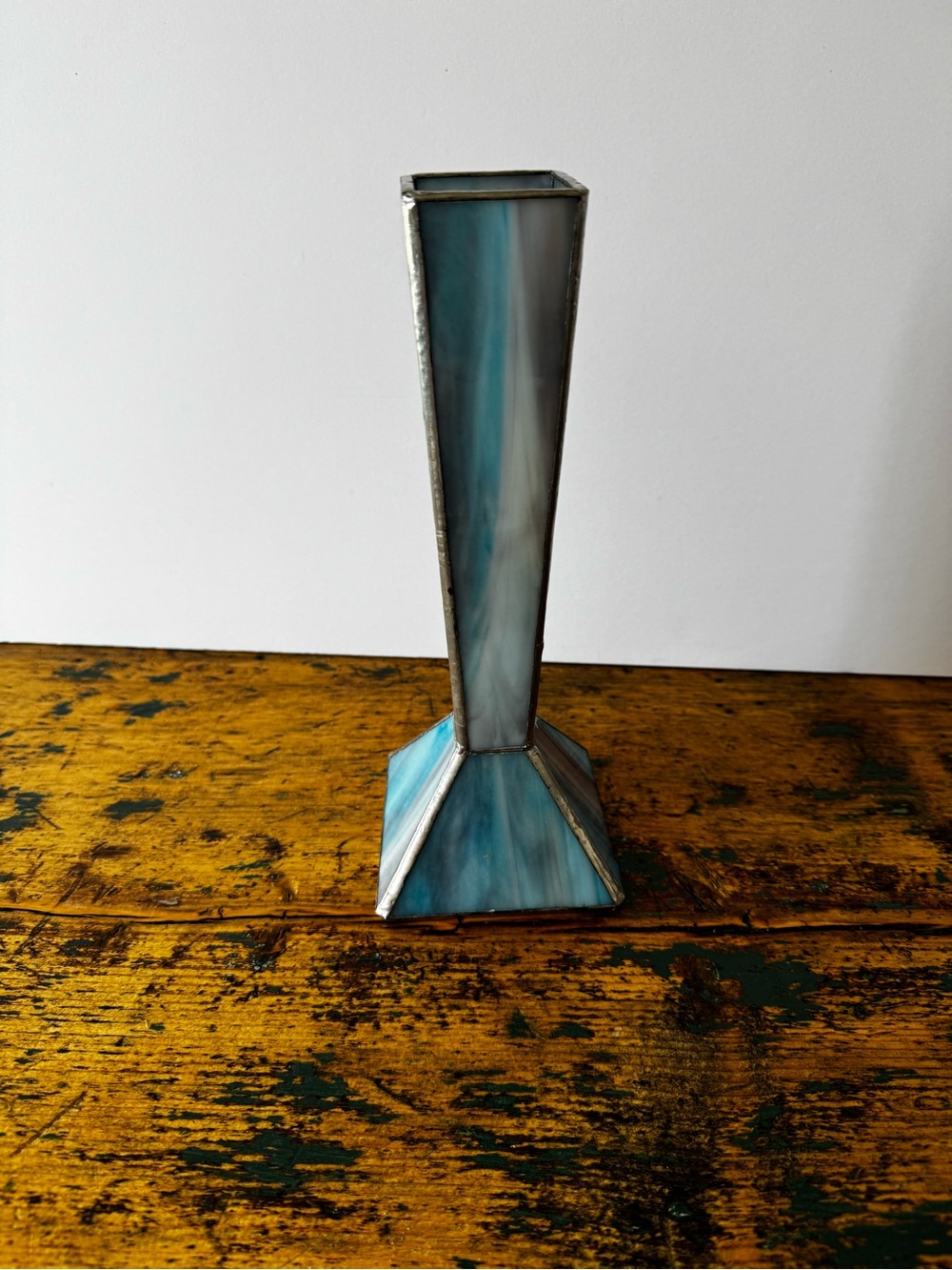 Stained Glass Blue Taper Vase - Decorative Home Art